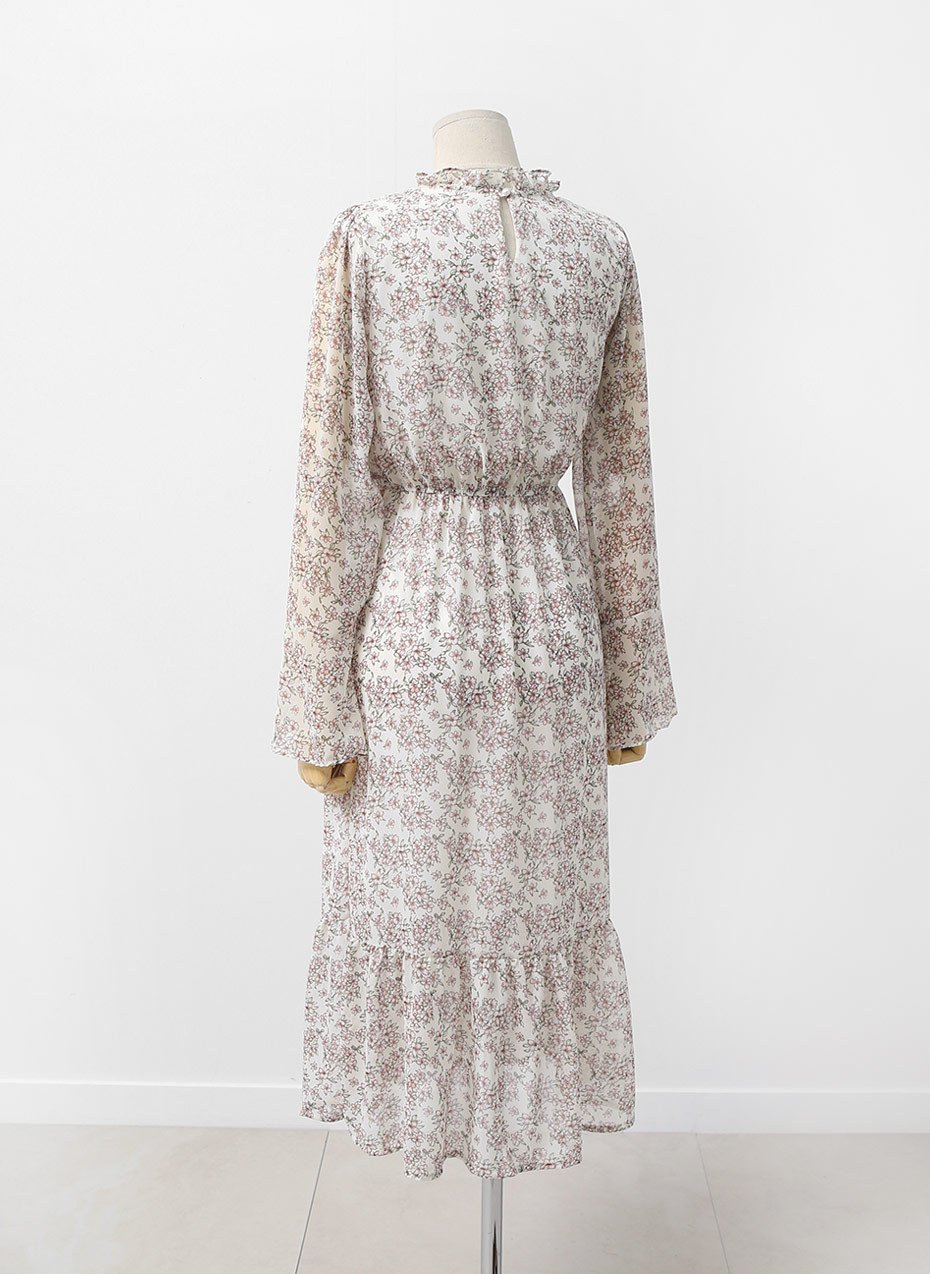 Autumn Banding Flower Chiffon Long Dress Waist Che