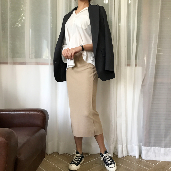 H Line Goliath Bending Knit Long Skirt IBDA Coordi