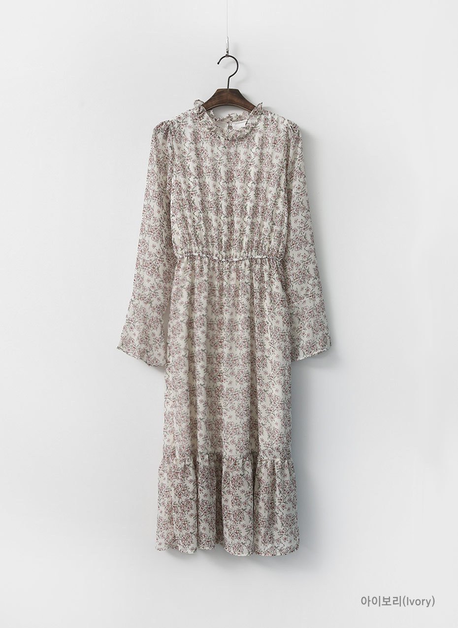 Autumn Banding Flower Chiffon Long Dress Waist Che