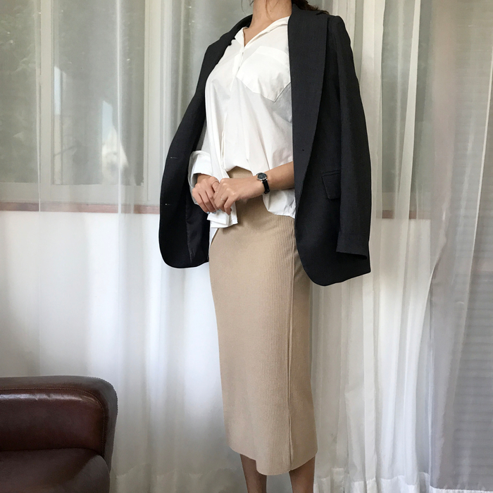 H Line Goliath Bending Knit Long Skirt IBDA Coordi