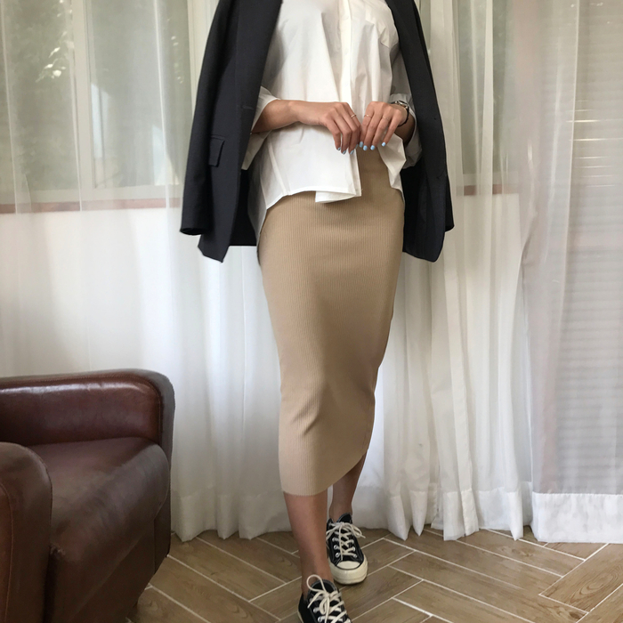 H Line Goliath Bending Knit Long Skirt IBDA Coordi