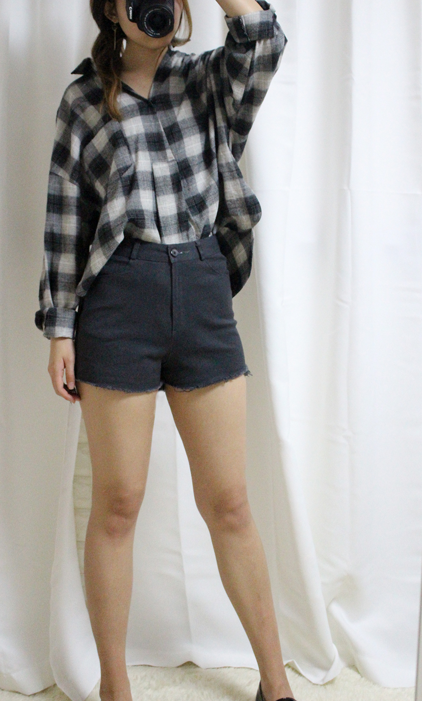 Women Jeans Pants A Line Black shorts Black denim 