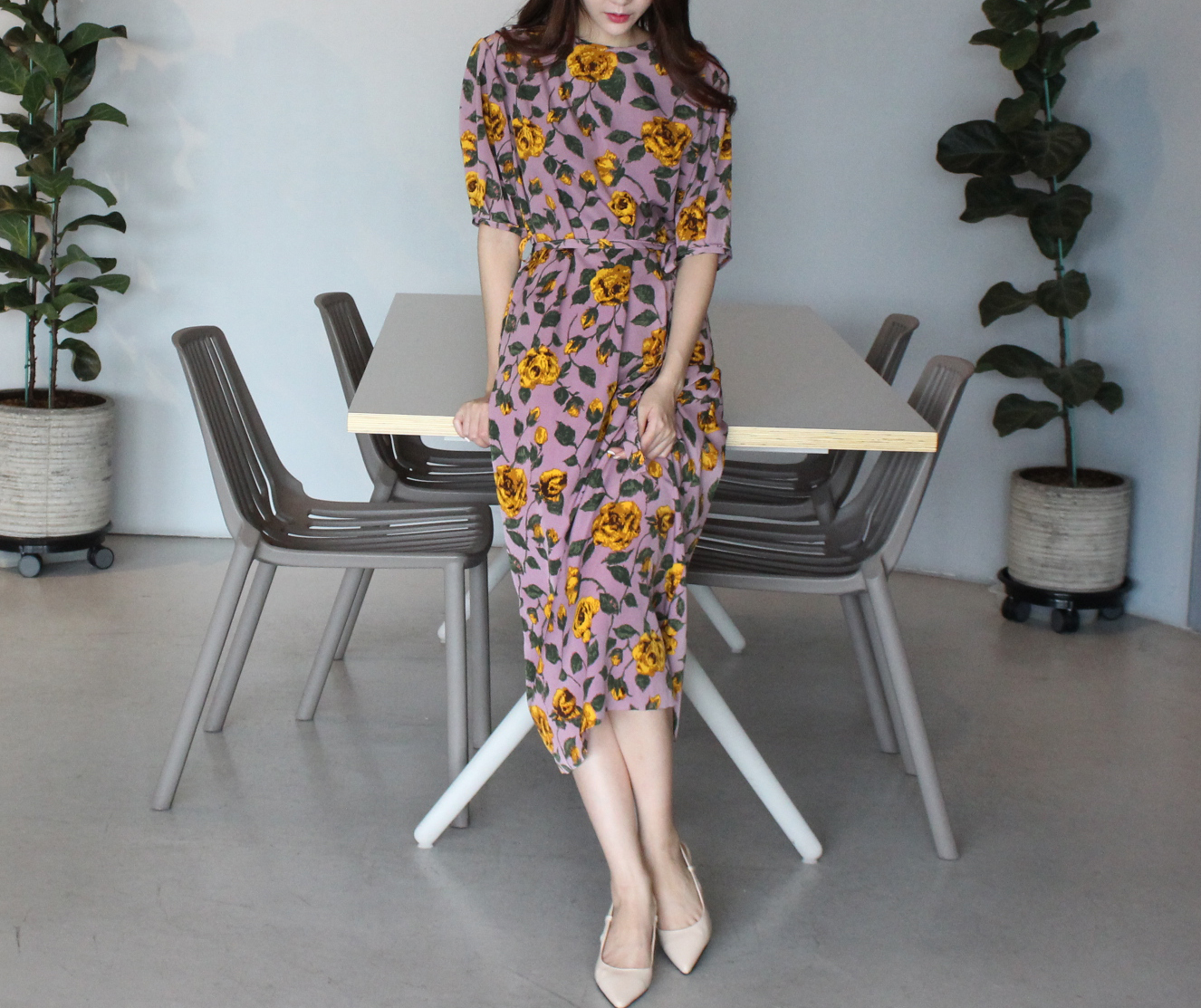 New Women's Dress Elegant H-line Autumn Flower 
