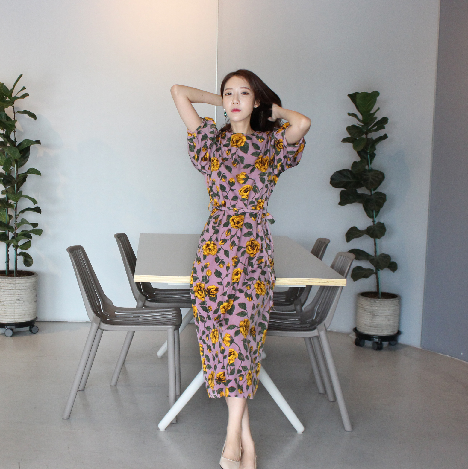 New Women's Dress Elegant H-line Autumn Flower 