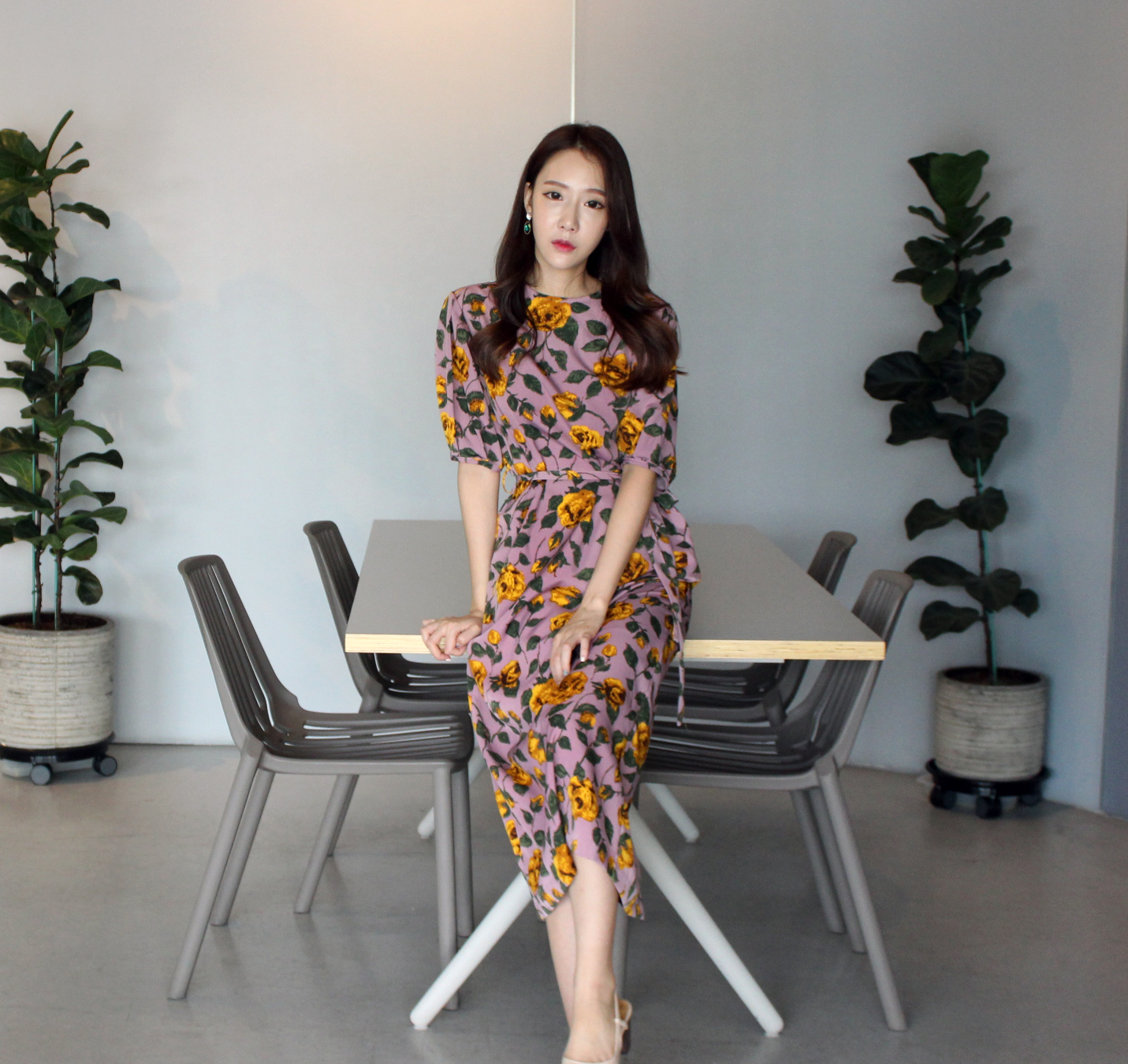 New Women's Dress Elegant H-line Autumn Flower 