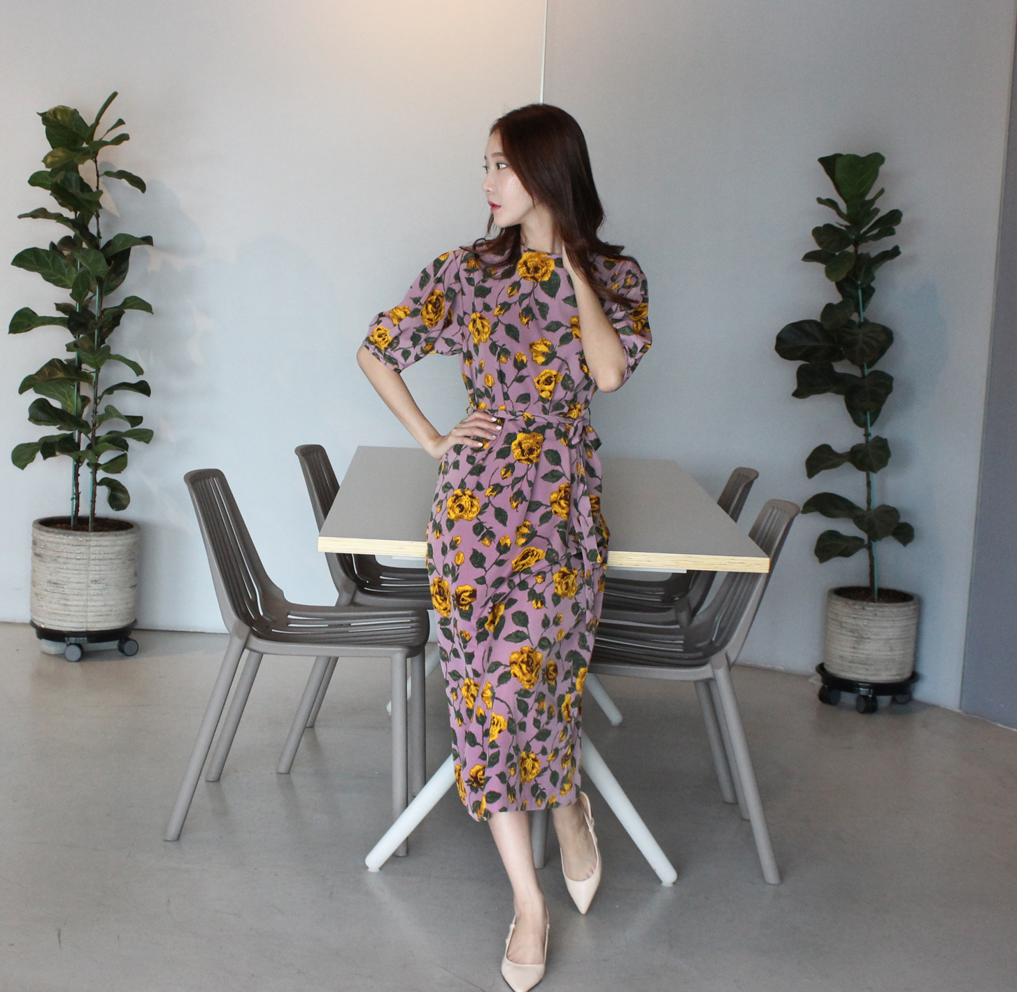 New Women's Dress Elegant H-line Autumn Flower 