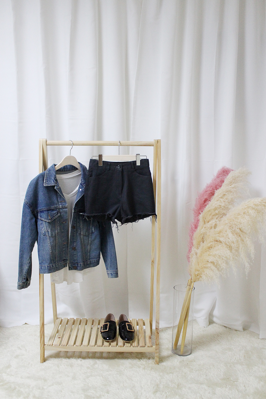 Women Jeans Pants A Line Black shorts Black denim 