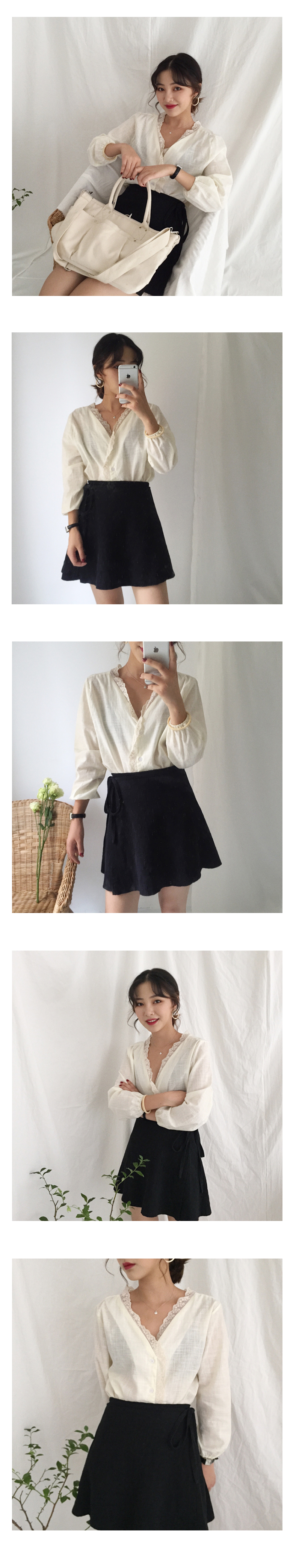 NEW FASHION LADY GIRL Blouse V neck lace linen blo