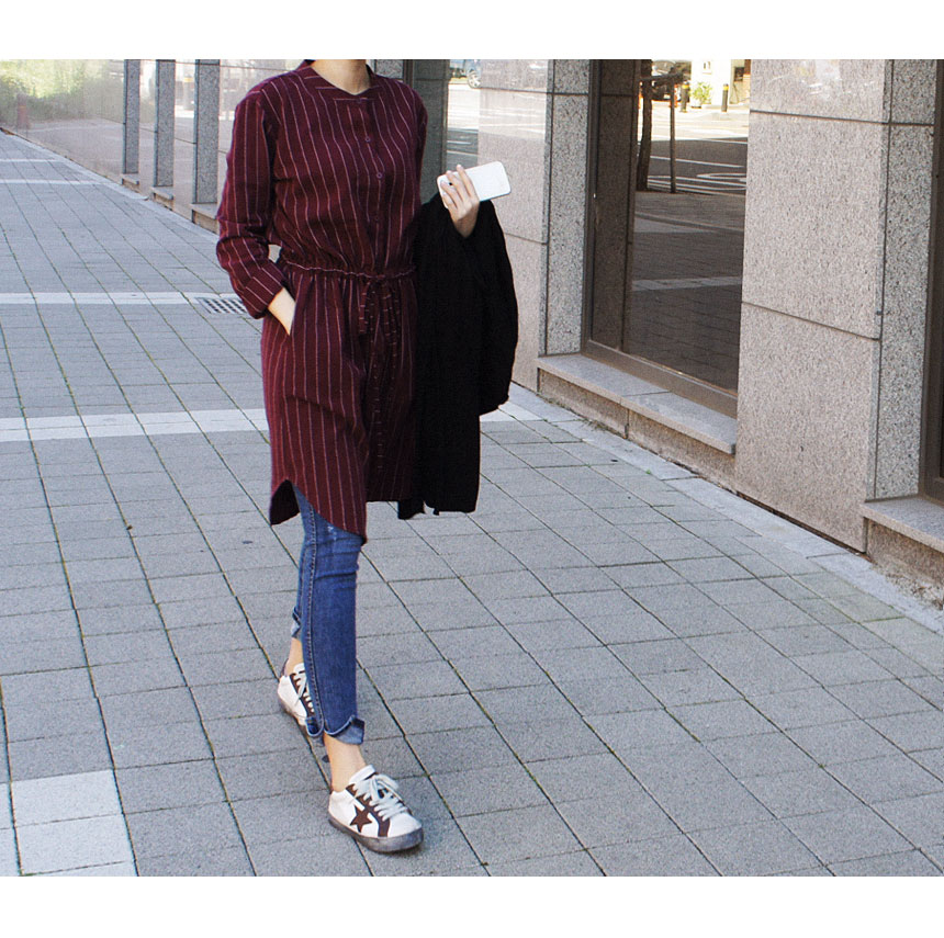 New Fall Robe Striped Shirt Dress Urban Style Wedd