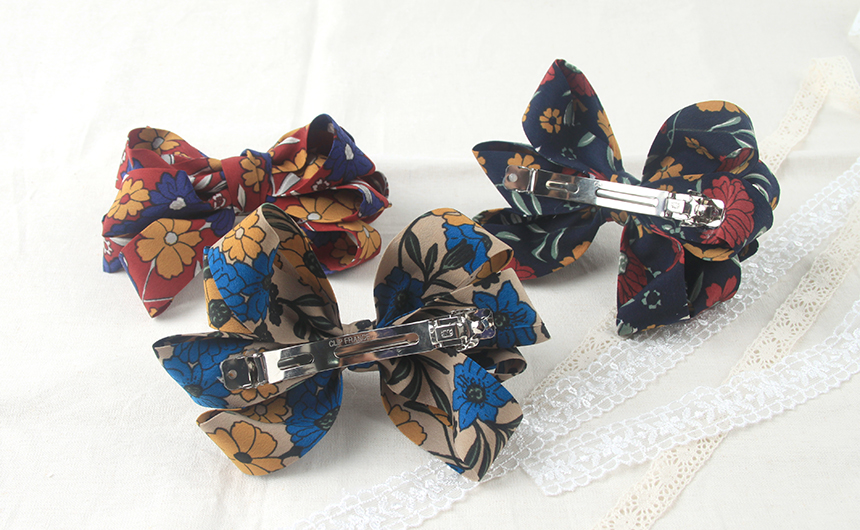 NEW HAIR CLIP HOOP Handmade Flower Ribbon Pin Half