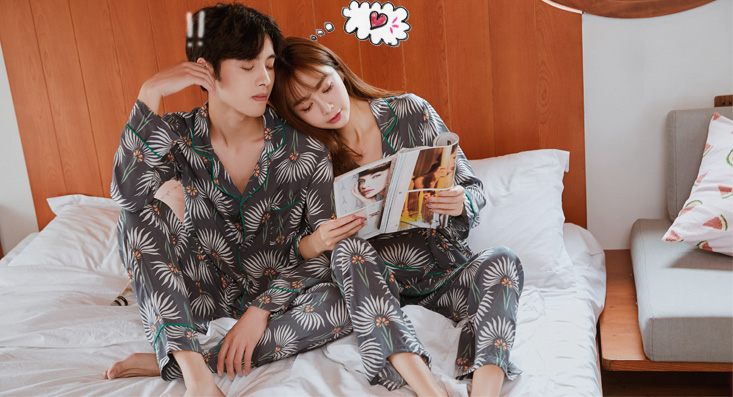 New Flower Fall Couple Pajamas City Miller Look Wo