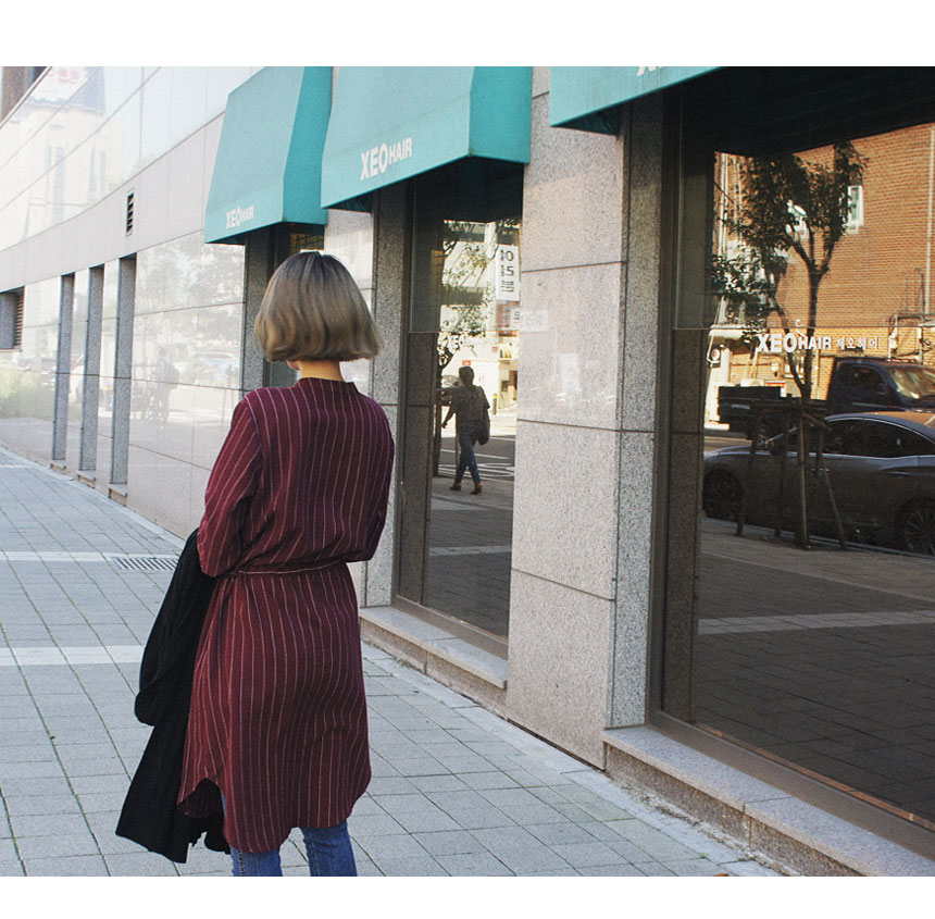 New Fall Robe Striped Shirt Dress Urban Style Wedd