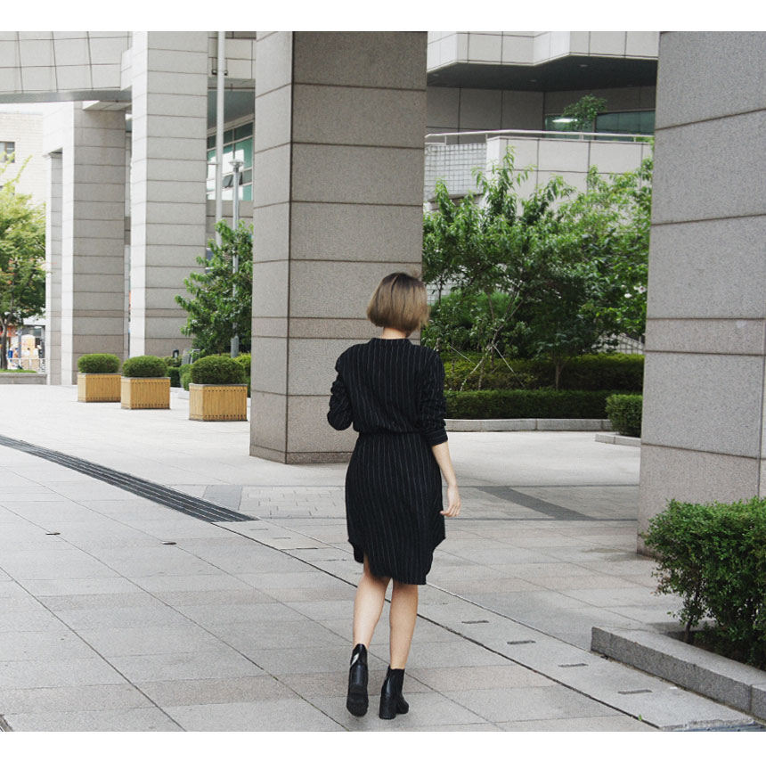 New Fall Robe Striped Shirt Dress Urban Style Wedd