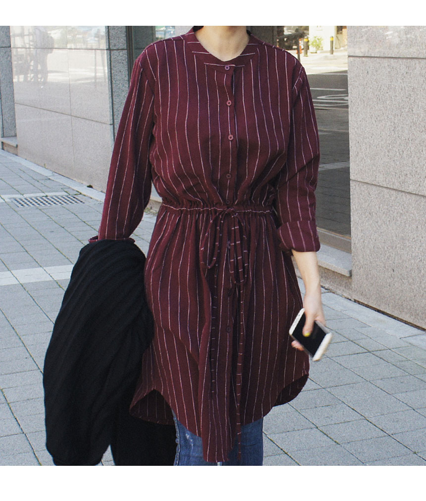New Fall Robe Striped Shirt Dress Urban Style Wedd