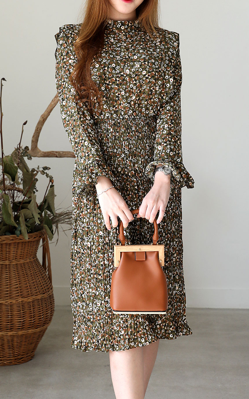 Autumn chiffon flower wrinkle dress long coordinat