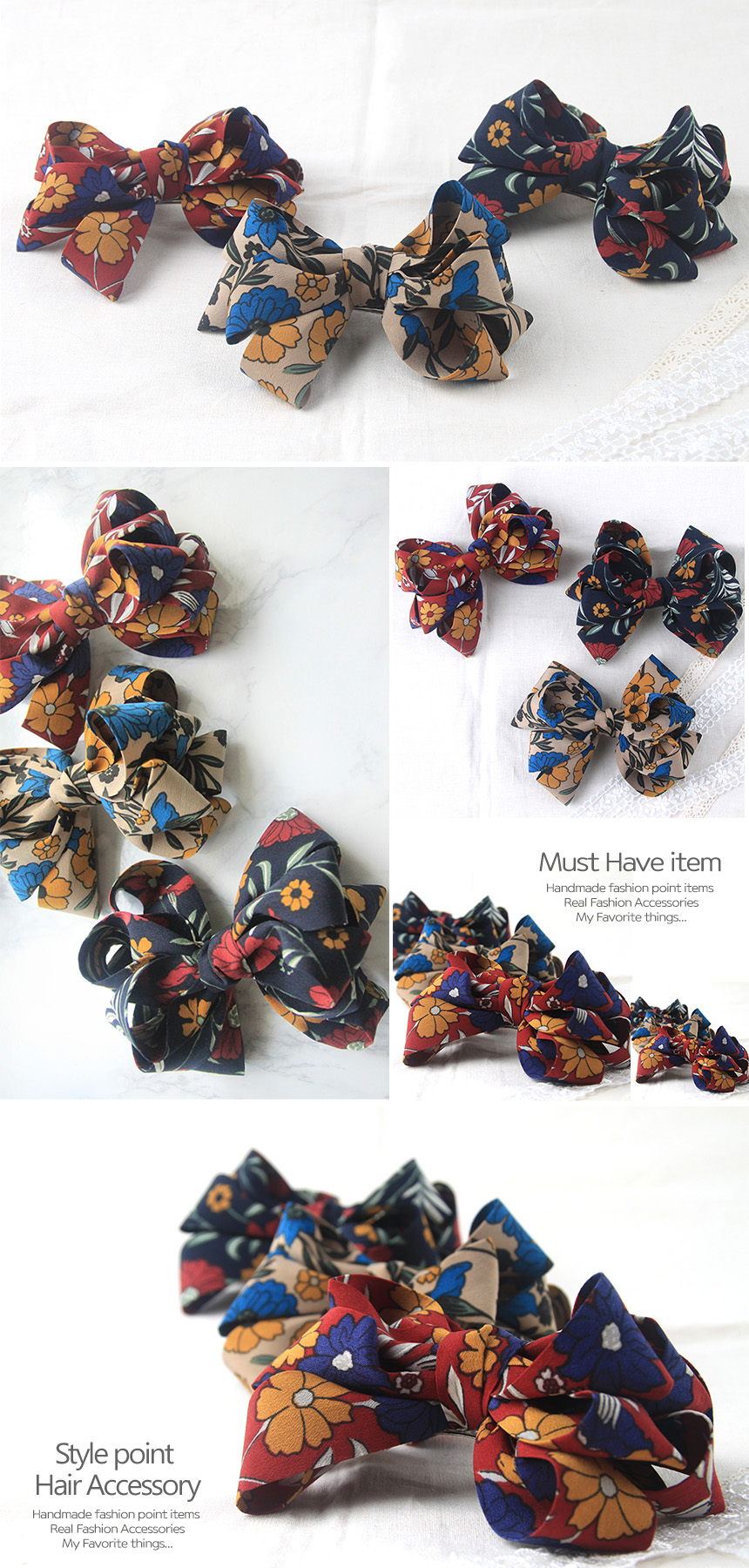 NEW HAIR CLIP HOOP Handmade Flower Ribbon Pin Half