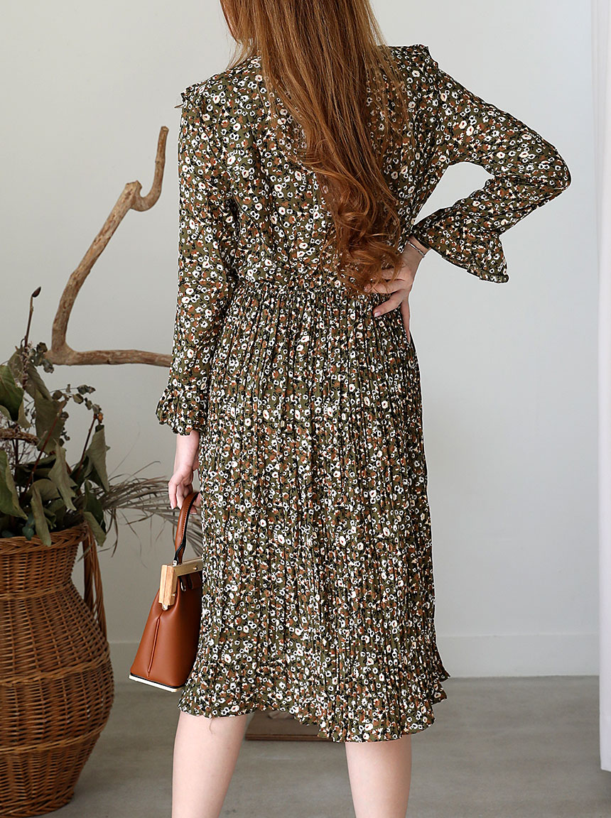 Autumn chiffon flower wrinkle dress long coordinat