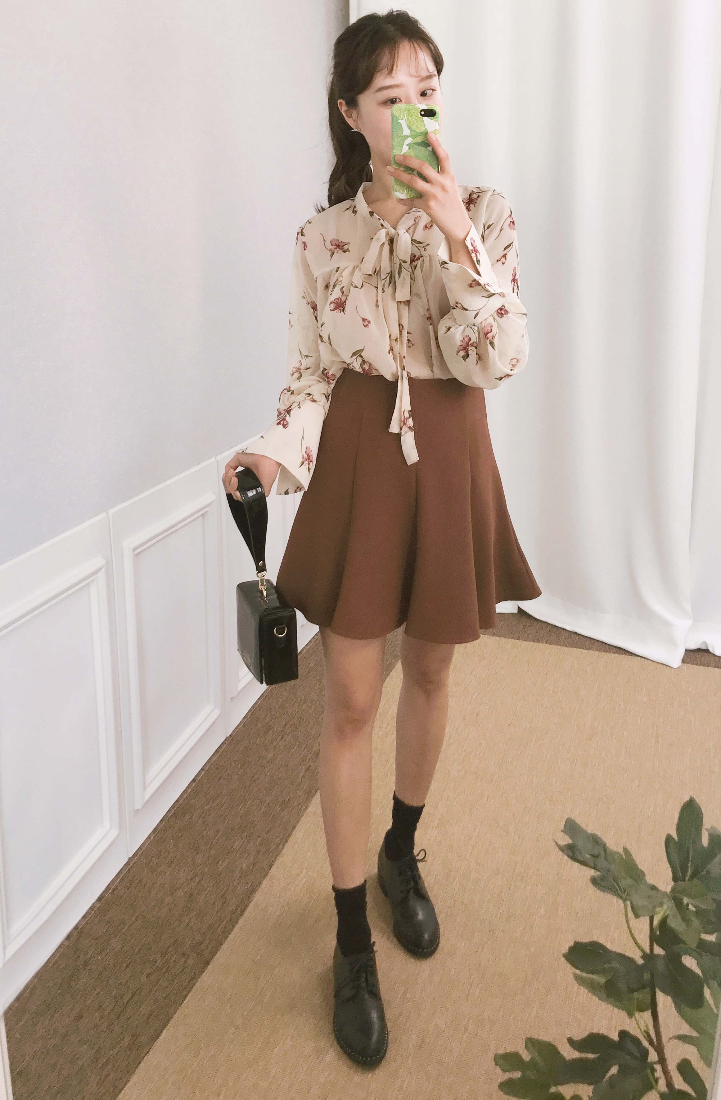 Basic flare mini skirt 3color date look look up gi