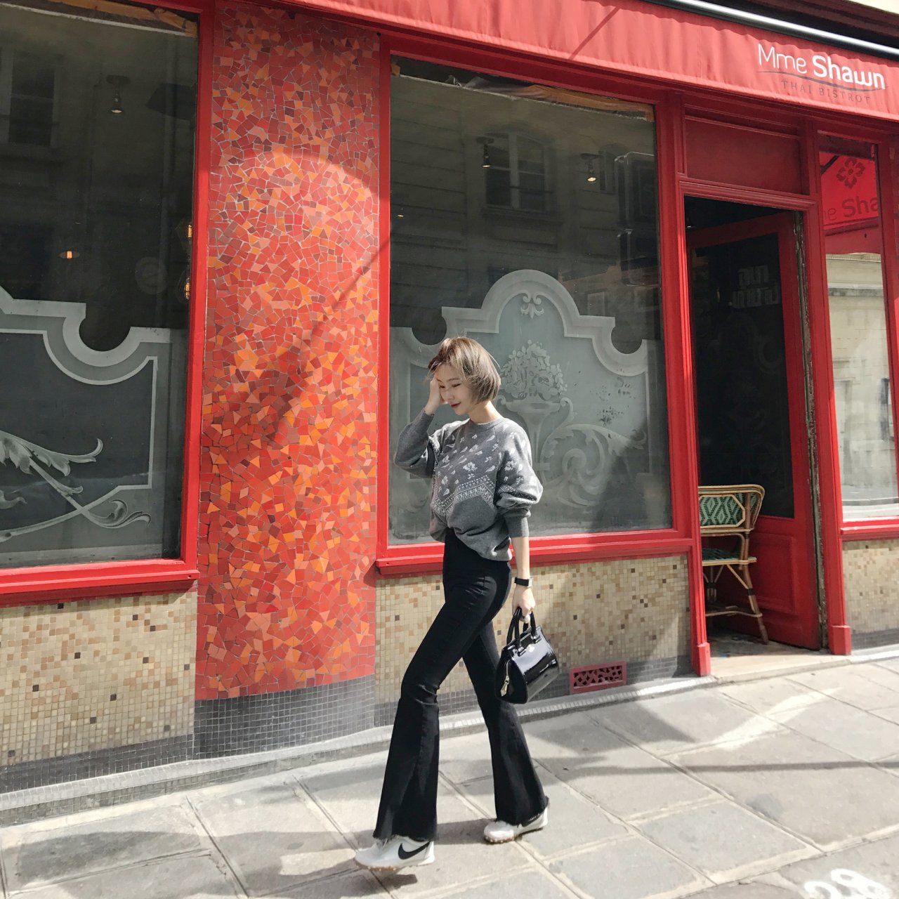 Korea Jeans Pants Square x2 Black Boots Cut High-w