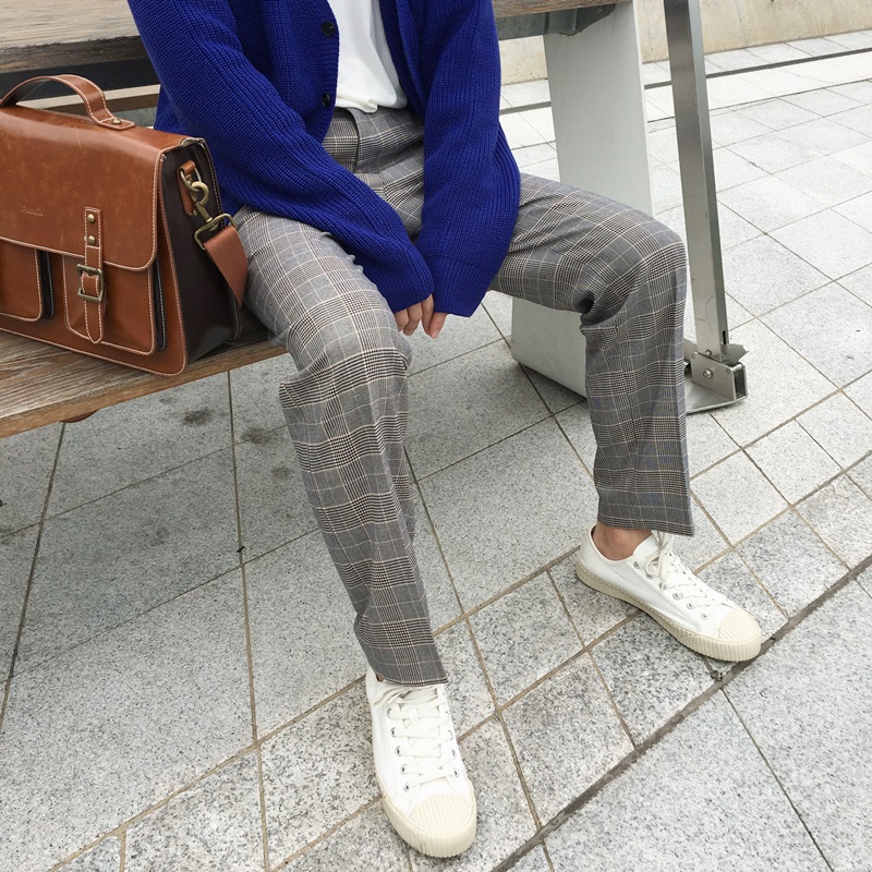 New Men's Pants Glen Check Wide Slacks 2color M