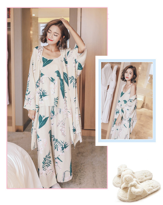 New imported leaves Pajama Robe Set Pajamas 2color