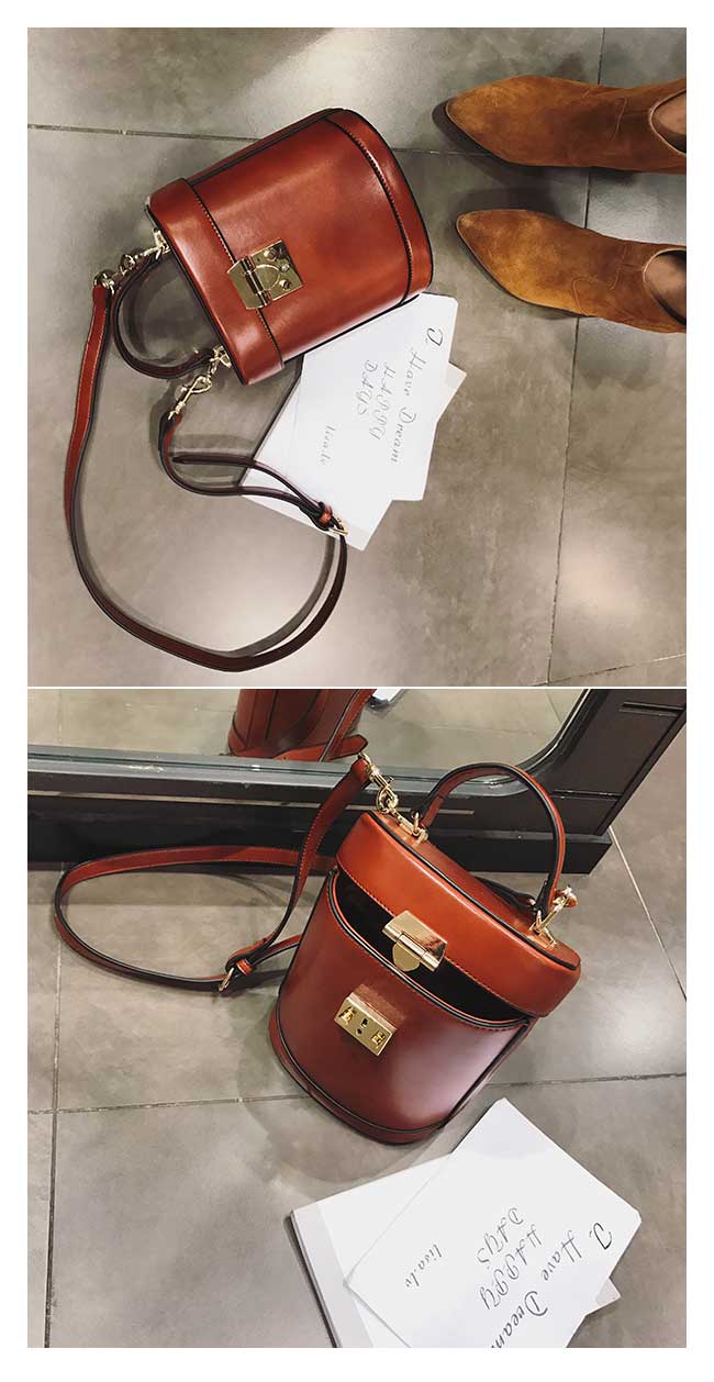 New Chalcedony Mini Buckets Tote Cross Back Brown 