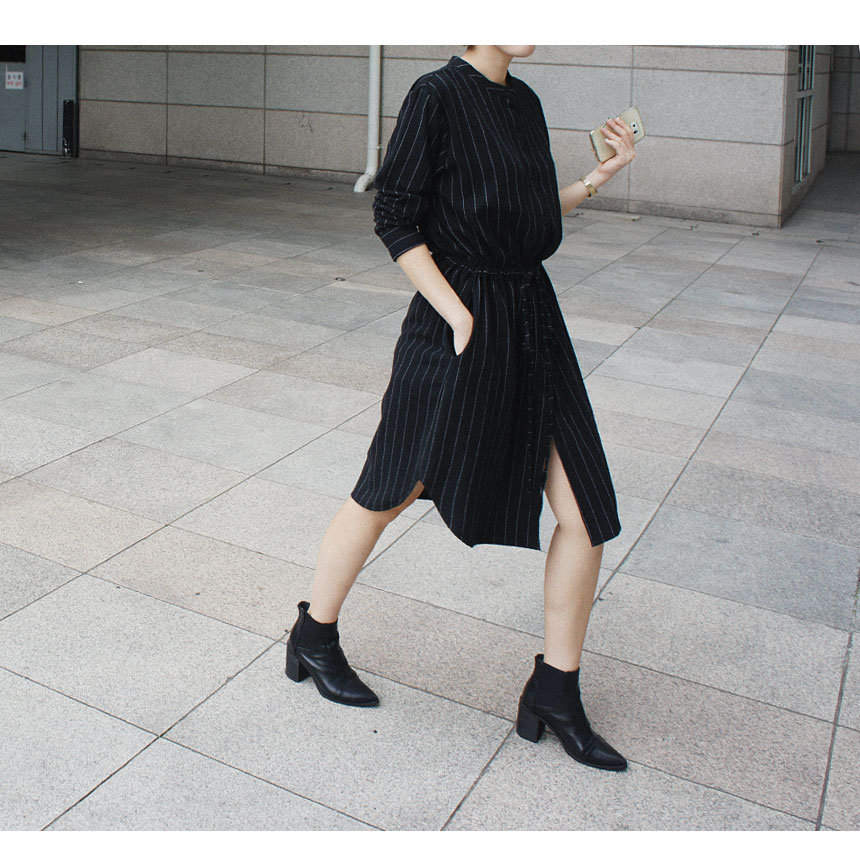 New Fall Robe Striped Shirt Dress Urban Style Wedd