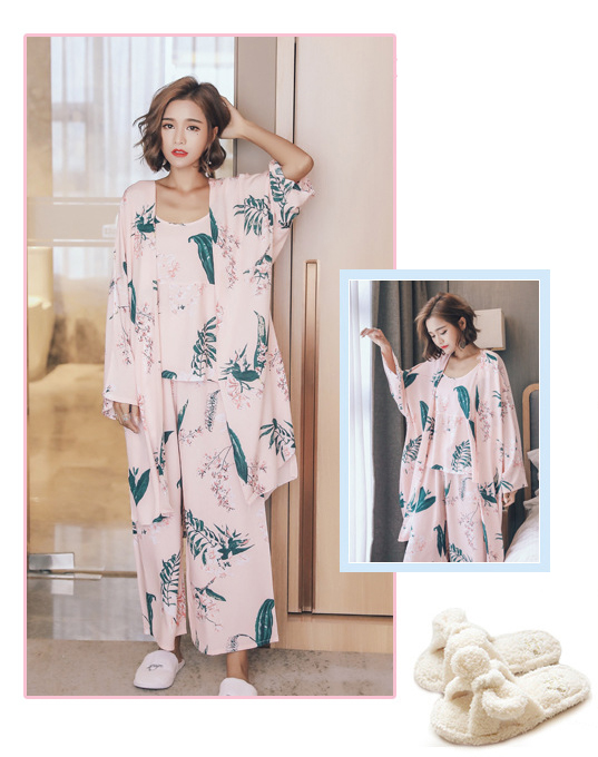 New imported leaves Pajama Robe Set Pajamas 2color