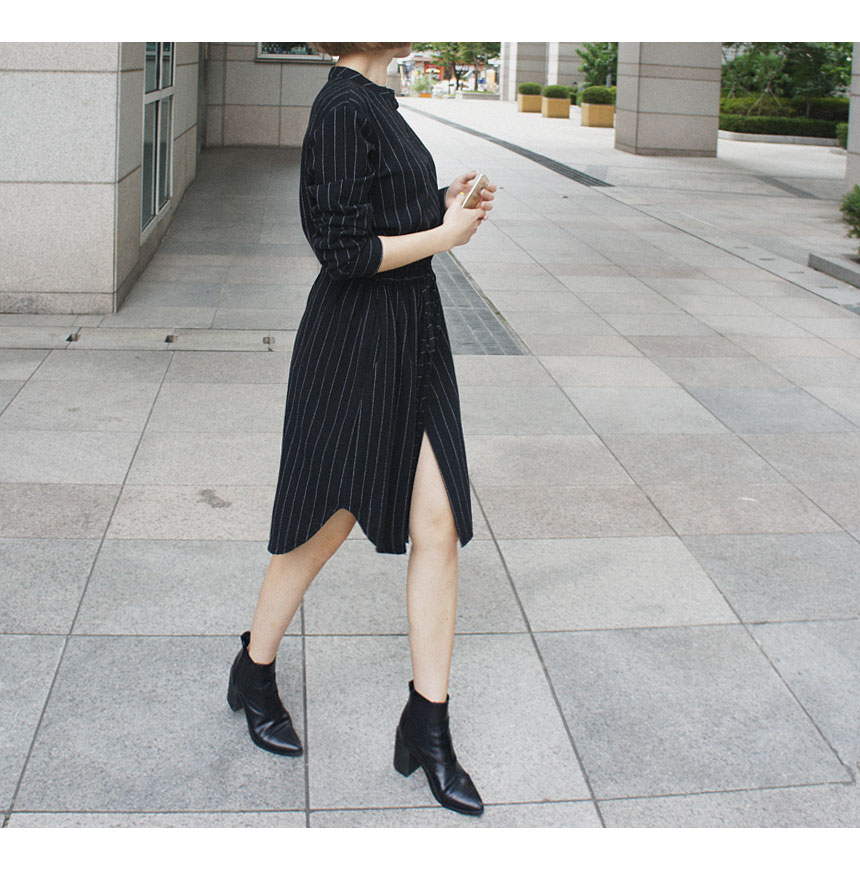 New Fall Robe Striped Shirt Dress Urban Style Wedd