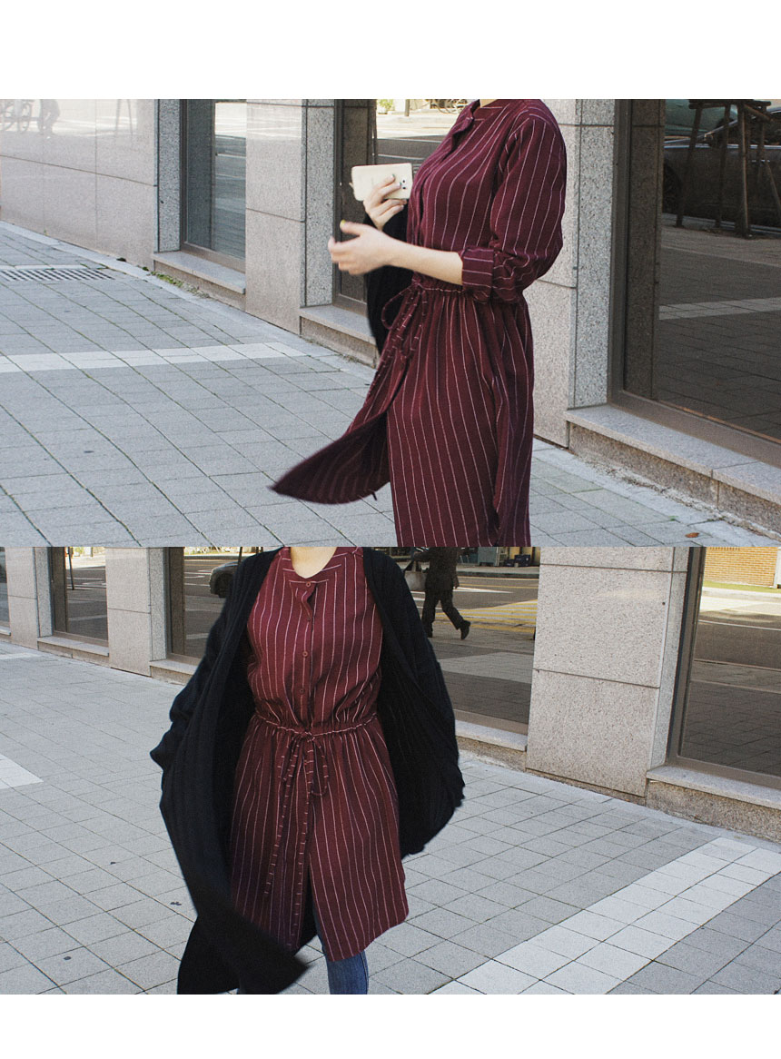 New Fall Robe Striped Shirt Dress Urban Style Wedd