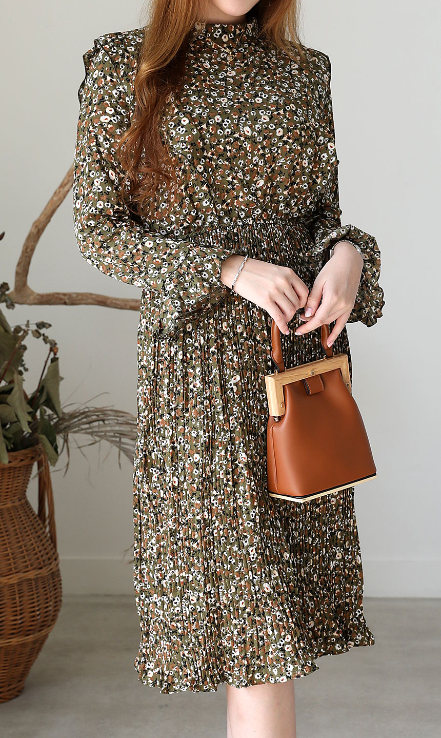 Autumn chiffon flower wrinkle dress long coordinat