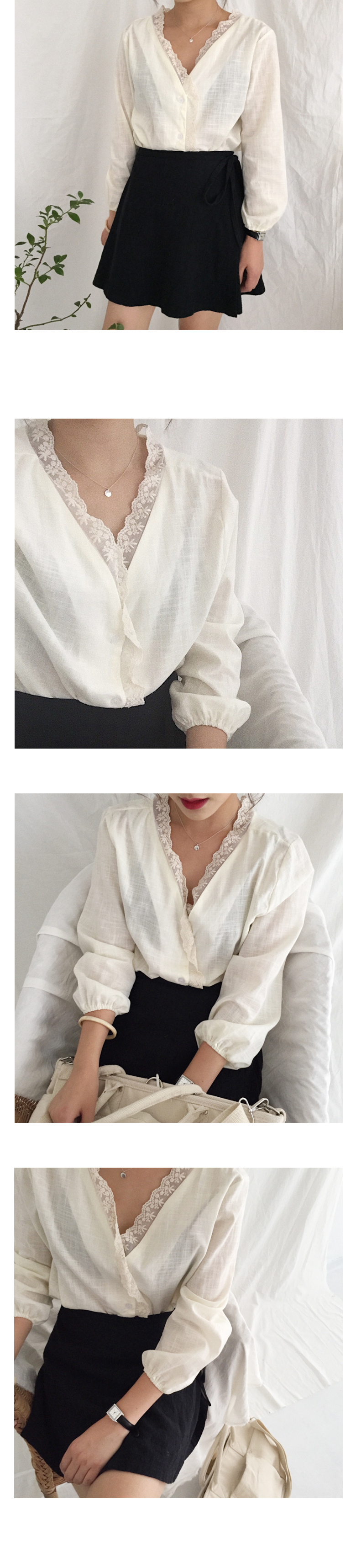 NEW FASHION LADY GIRL Blouse V neck lace linen blo