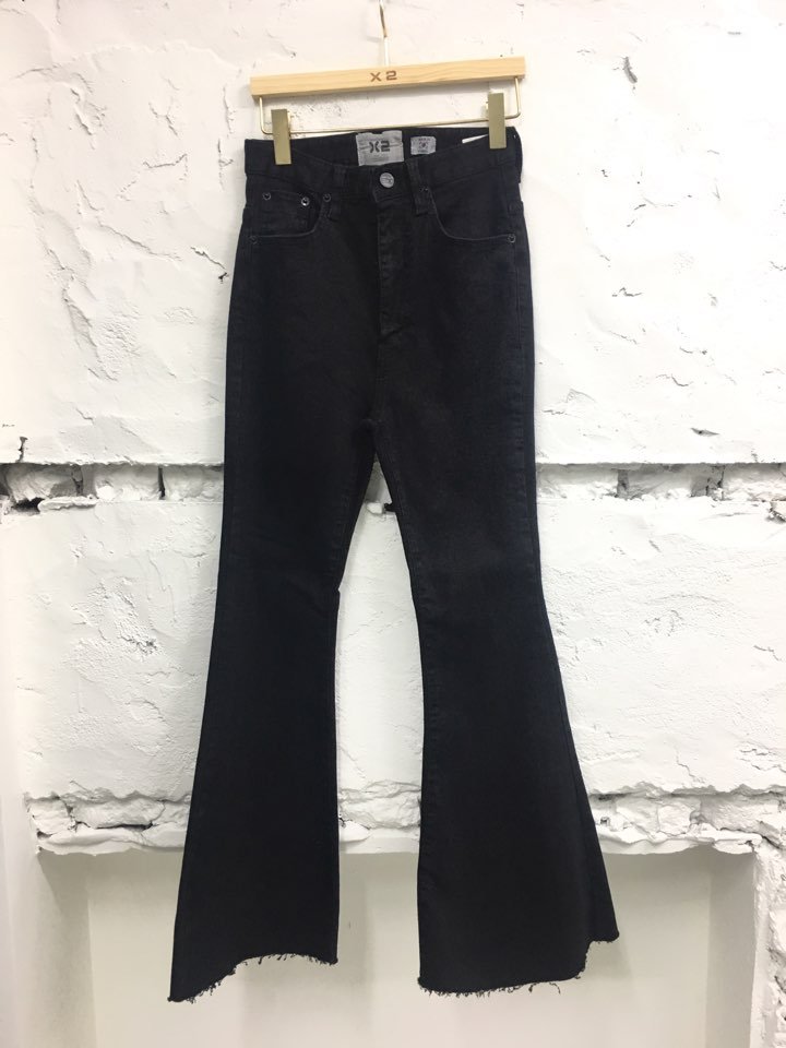 Korea Jeans Pants Square x2 Black Boots Cut High-w