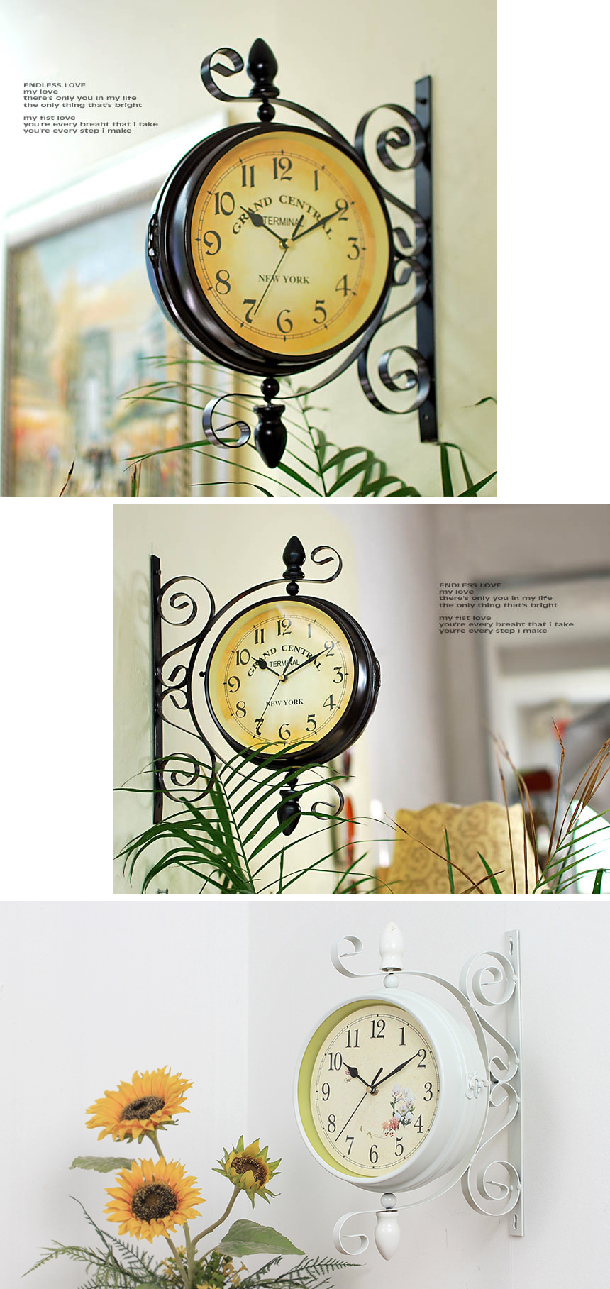 Silent Interior Vintage Double Sided Watch Wall Ha