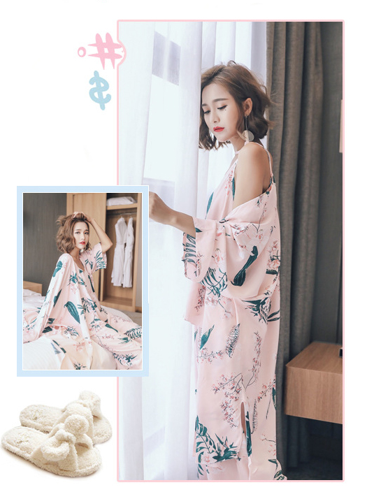 New imported leaves Pajama Robe Set Pajamas 2color