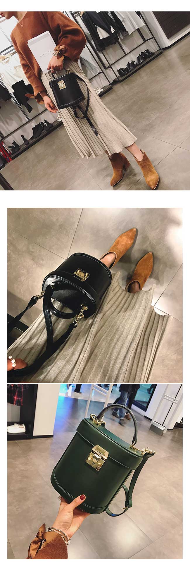 New Chalcedony Mini Buckets Tote Cross Back Brown 