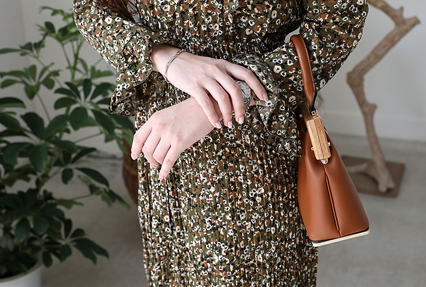 Autumn chiffon flower wrinkle dress long coordinat