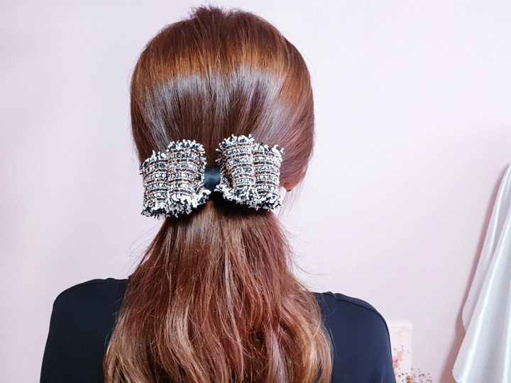 Feminine Hairpin Tweed Hairpin Double Volume Ribbo