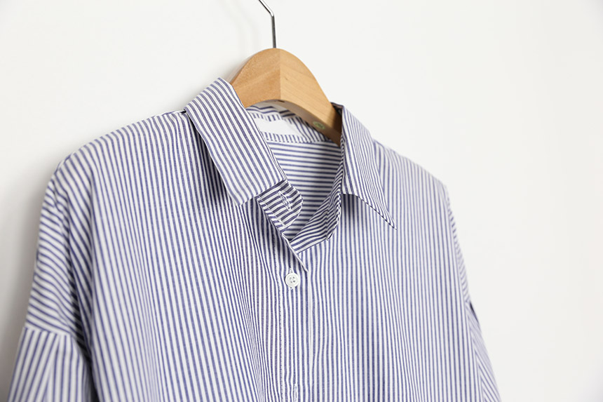 Big Size Over Luzplated Stripe Shirt Bell Sleeve S