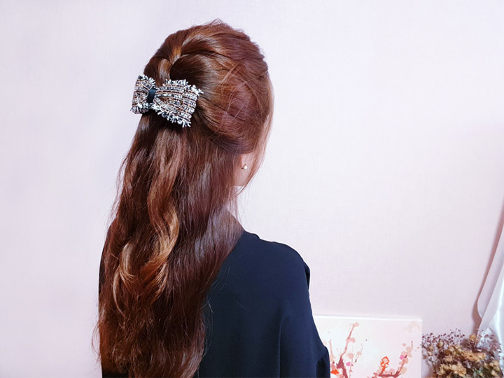 Feminine Hairpin Tweed Hairpin Double Volume Ribbo