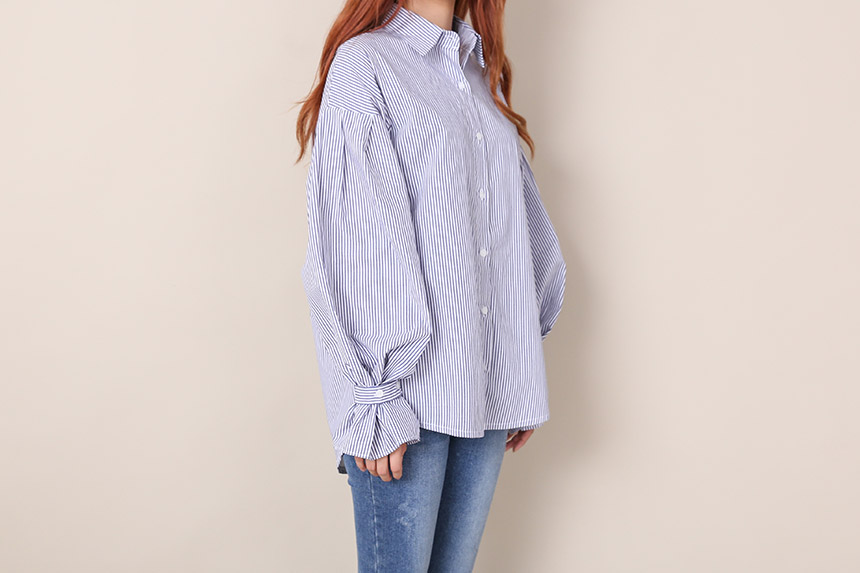 Big Size Over Luzplated Stripe Shirt Bell Sleeve S