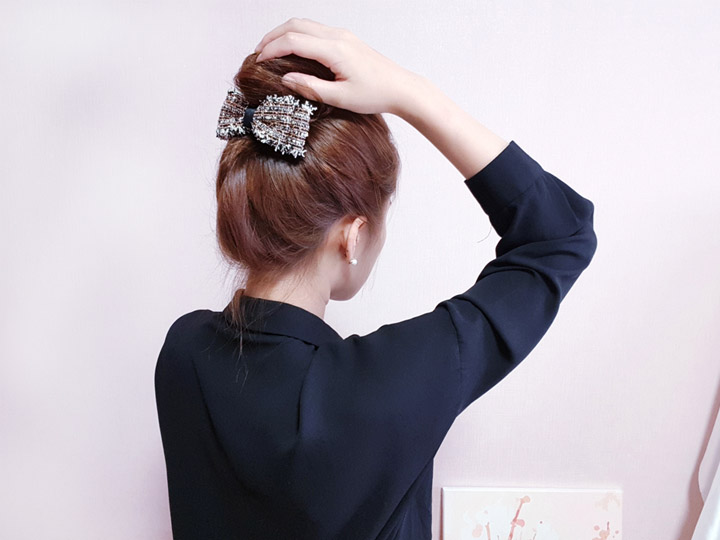 Feminine Hairpin Tweed Hairpin Double Volume Ribbo