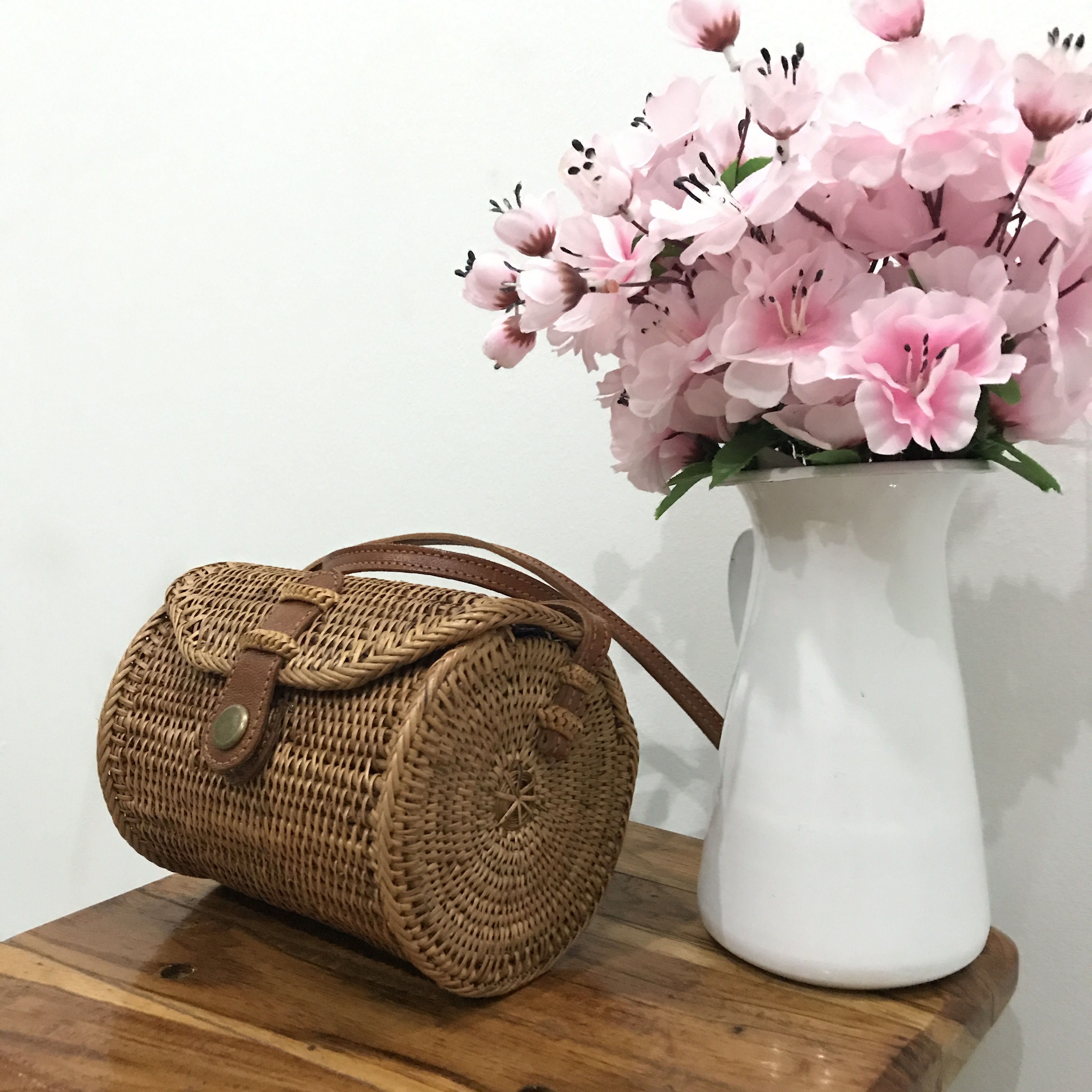 New Balinese Ratan Mini Cross Bag Round Cylinder B