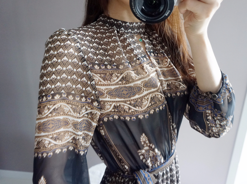 Chiffon Pleated Ethnic Long Dress Fall Collar 2col