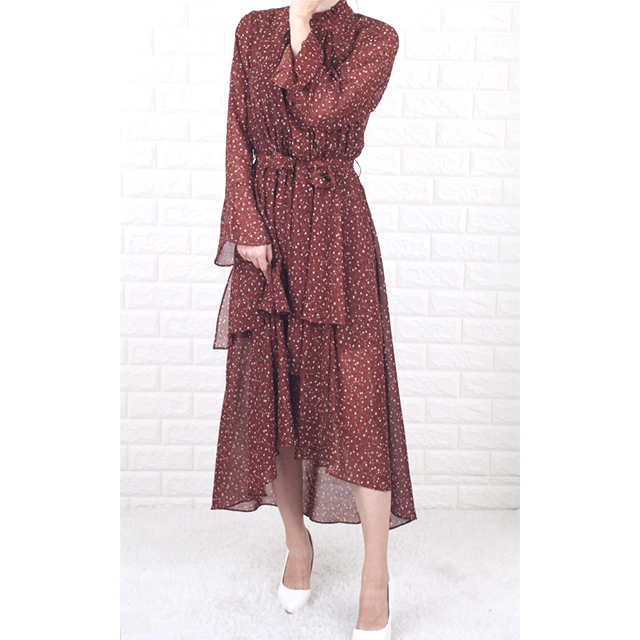 New Women Dress Flower Chiffon Autumn Long Dress R