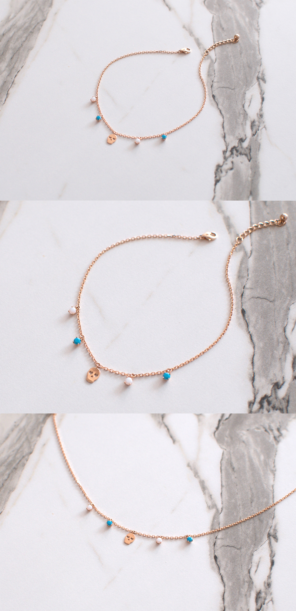18k Rose Gold Skull Turquoise Opal Ankle Bracelet 