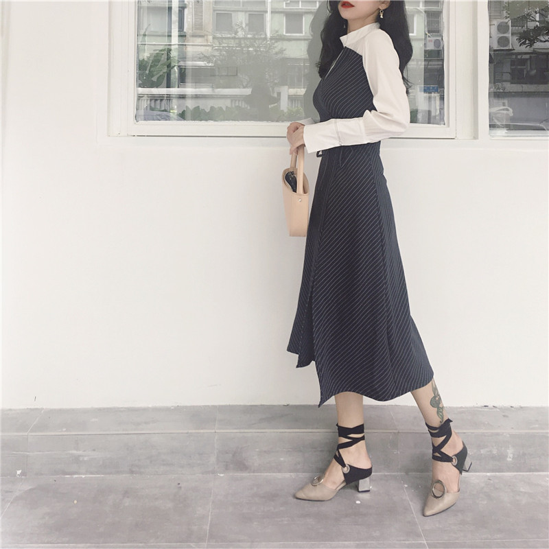 New Vanity Slim Fit Stripe Wrap Dresses Layered Sh