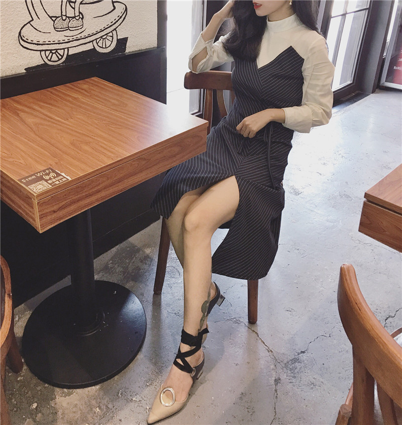 New Vanity Slim Fit Stripe Wrap Dresses Layered Sh