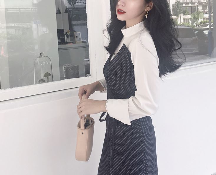 New Vanity Slim Fit Stripe Wrap Dresses Layered Sh