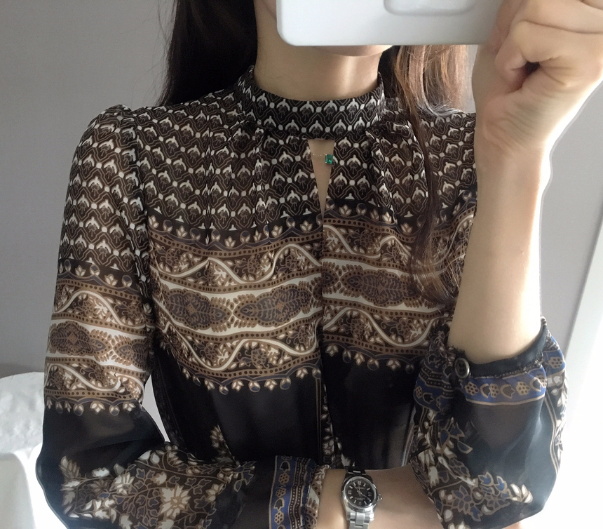 Chiffon Pleated Ethnic Long Dress Fall Collar 2col